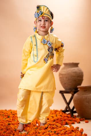 Krishna Bansuri Embroidered Kurta With Dhoti Pant Set 