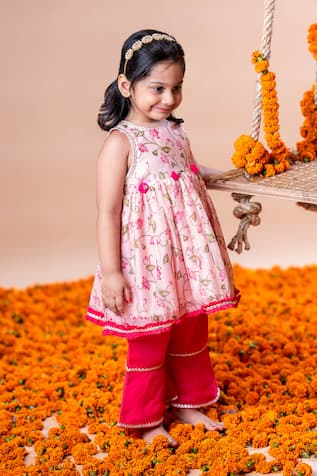 Lotus Pichwai Print Kurta & Bell Bottom Pant Set 