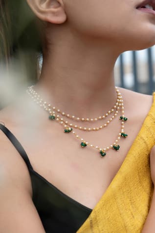 Shell Pearl & Onyx Embellished Layered Necklace 