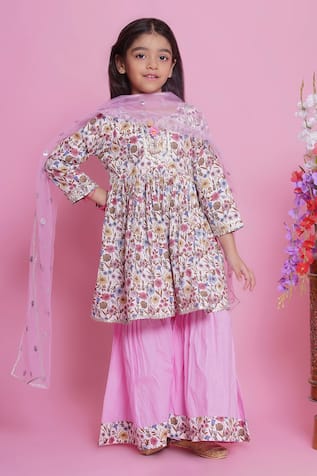 Little Bansi Floral Garden Print Kurta Sharara Set 