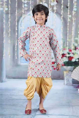 Little Bansi Bageecha Embroidered Angrakha Sherwani With Dhoti Pant 