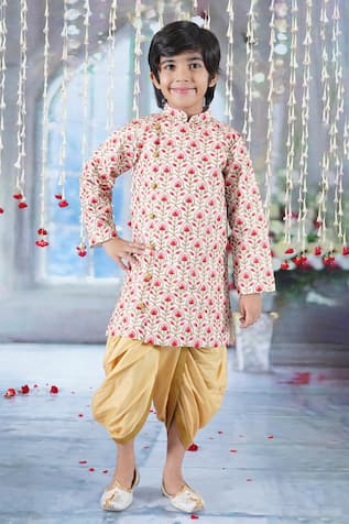 Little Bansi Floral Thread Work Angrakha Sherwani With Dhoti Pant 