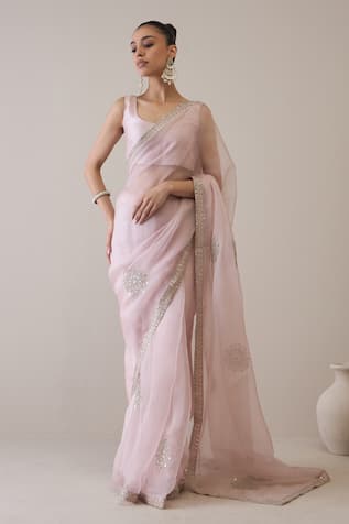 RoohbyRidhimaa Azeez Hand Embroidered Saree With Unstitched Blouse Fabric 