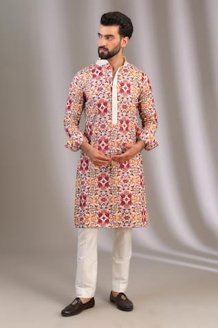 Mughal Thread Embroidered Kurta With Pant 