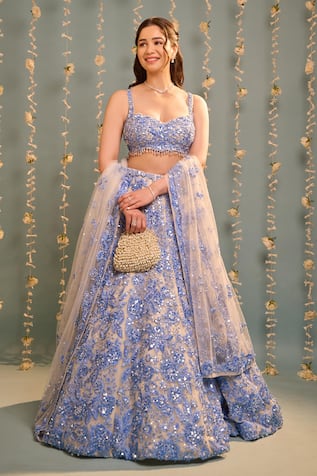 Seema Gujral Floral Embroidered Net Lehenga 