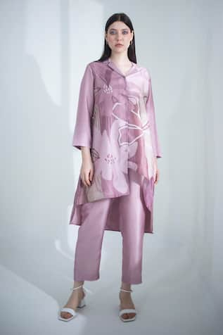 Clos Geometric Print High Low Kurta with Pant 