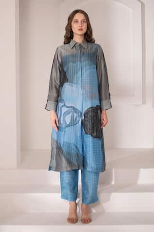 Clos Abstract Floral Long Kurta With Pant 