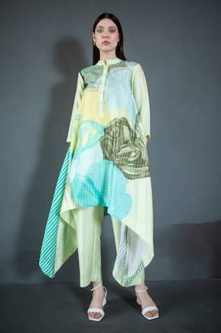 Clos Abstract Print Asymmetric Kaftan & Pant Set 