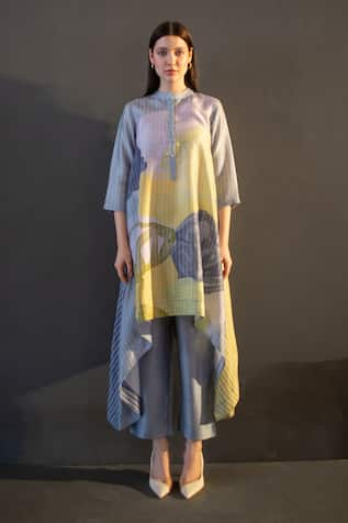 Clos Abstract Print High Low Kaftan With Pant 