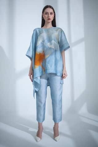 Clos Abstract Floral Print Kaftan With Pant 