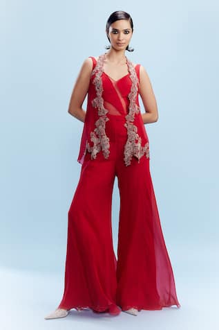 Dolly J Harini Sheer Panel Jumpsuit With Bead Embellished Shrug 