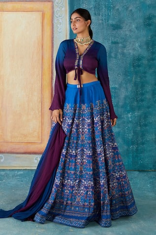Basil Leaf Geometric Paisley Print Lehenga Set 