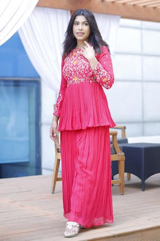 Muditaa By Urmila Meher Hand Embroidered Peplum Kurta With Sharara 