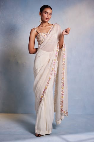 Muditaa By Urmila Shankha Hand Embroidered Blouse With Pre-Draped Saree 