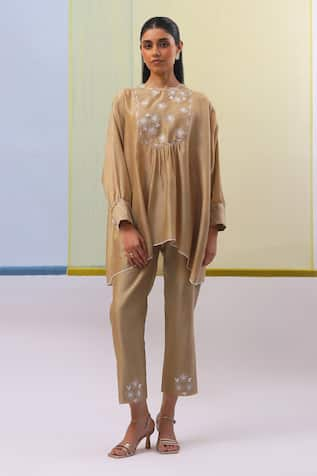 Sue Mue Aida Floret Embroidered Yoke Tunic With Pant 