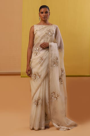 Sue Mue Fabia Floral Embroidered Saree With Blouse 