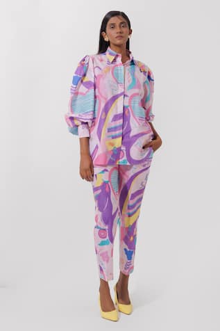 Pop Sugar Pop Sugar Abstract Print Shirt With Pant 