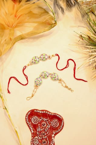 Shlok Jewels Kundan & Semi-Precious Stones Rakhi Set 