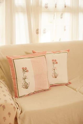 Mughal Block Print Cotton Cushion Covers - Set Of 4 
