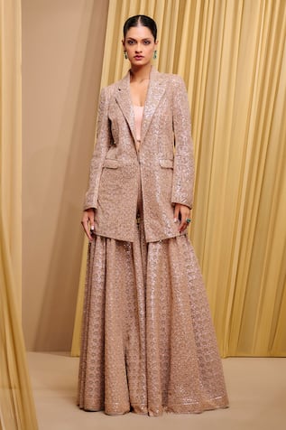 Tarun Tahiliani Architectural Jaal Embroidered Jacket & Sharara Set 