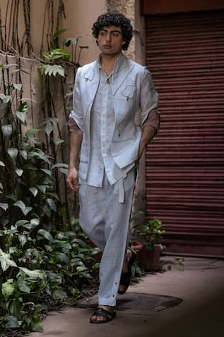 Jatin Malik Allay Patch Work Waistcoat & Trouser Set 