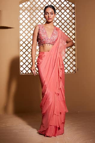 Muditaa By Urmila Ridah Hand Embroidered Bloue With Pre-Draped Saree 