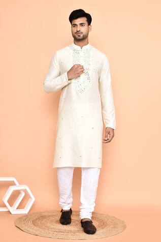 Mirror Phool Embroidered Kurta With Churidar 