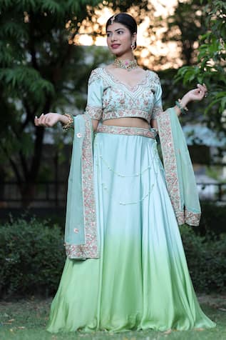 house of mithi kalra Zardozi Embroidered Ombre Lehenga Set 