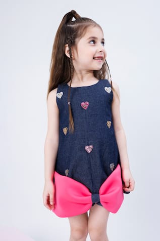 Hoity Moppet Denim Heart Embroidered Dress 