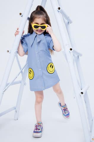 Hoity Moppet Smiley Patchwork Embroidered Shirt Dress 