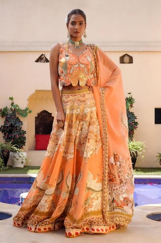 Ankur J Floral Mix Print Lehenga Set 