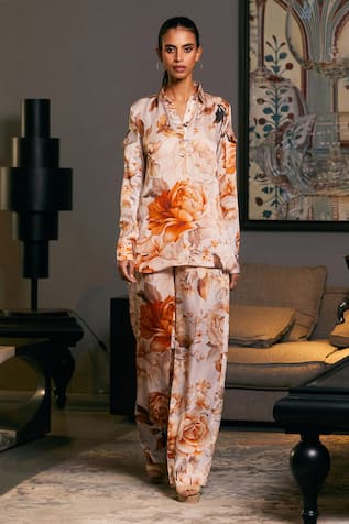 Floral Moth Print Shirt With Jogger 