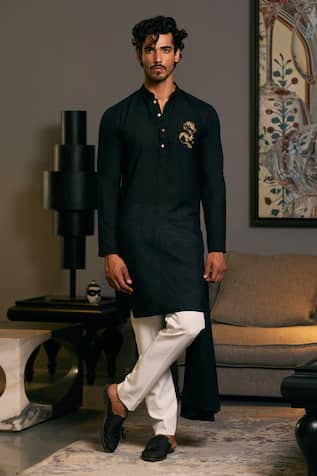 Siddartha Tytler Dragon Placement Embroidered Draped Kurta 