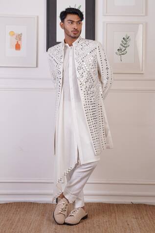 Ankur J Mirror Cluster Embroidered Sherwani & Pant Set 