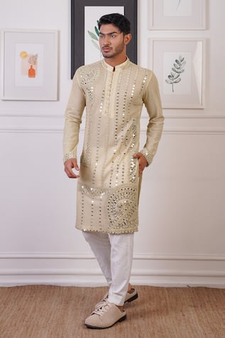 Ankur J Linear Mirror Embroidered Kurta With Pant 