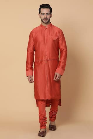 Kudrat Couture Chanderi Silk Panelled Kurta Set 