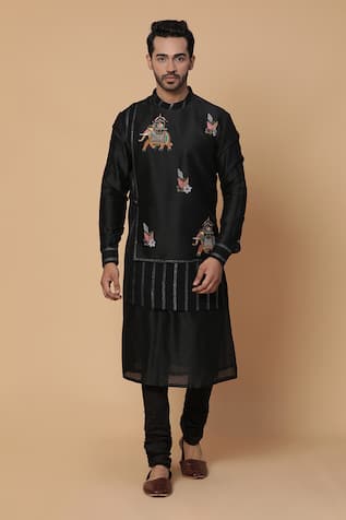 Kudrat Couture Airavata Elephant Embroidered Kurta Set 