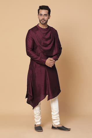 Kudrat Couture Silk Cowl Neck Kurta Set 