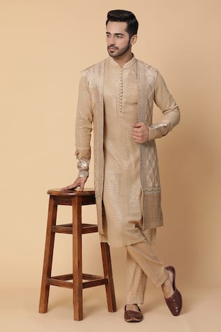 Kudrat Couture Mirror Work Jacket & Kurta Set 