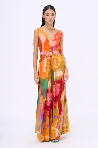 Siddhartha Bansal Preen Lotus Print Jumpsuit With Belt 