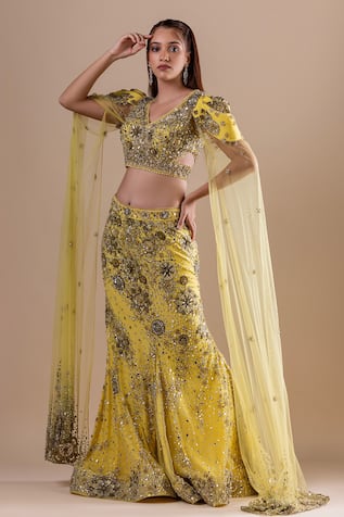 Raj Arora Swarovski Embroidered Fishcut Lehenga With Blouse 