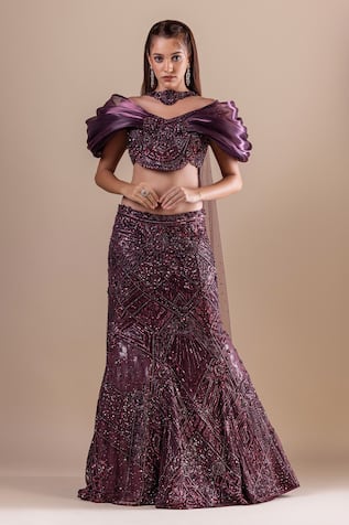 Raj Arora Swarovski Embroidered Fishcut Lehenga & Blouse Set 