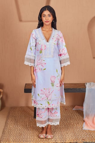 Bhawna Sethi Bird Floral Print A-Line Kurta & Pant Set 