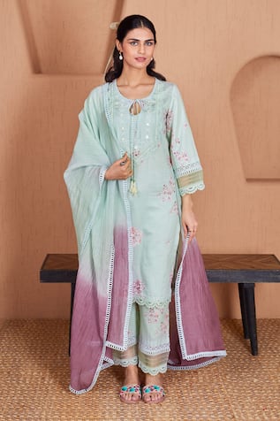 Bhawna Sethi Lovebird Lace Kurta Set With Dupatta 