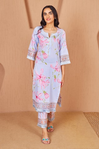 Bhawna Sethi Bluebird Floral Print Kurta With Pant 