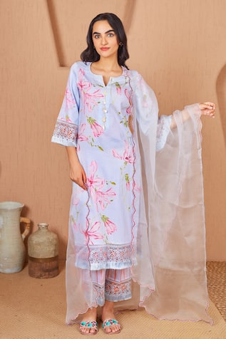 Bhawna Sethi Bluebird Floral Print Kurta Set With Dupatta 