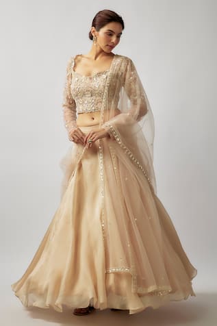 Sequins Hand Embroidered Blouse Lehenga Set 