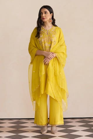 Sleeve Embroidered Silk Kurta & Pant Set 