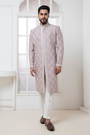 Darshika Menswear Geometric Embroidered Sherwani & Pant Set 