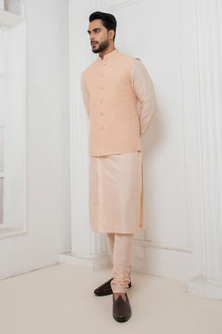 Darshika Menswear Geometric Embroidered Bundi Kurta Set 